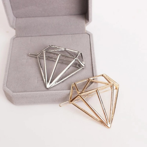 Silver Diamond Geometric Barrette - Picture 3 of 3